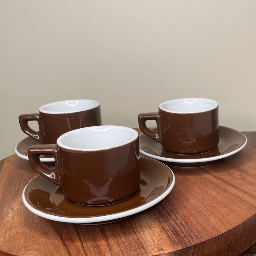 Brown Ceramic Espresso Cups and Saucer Set ACF Italy